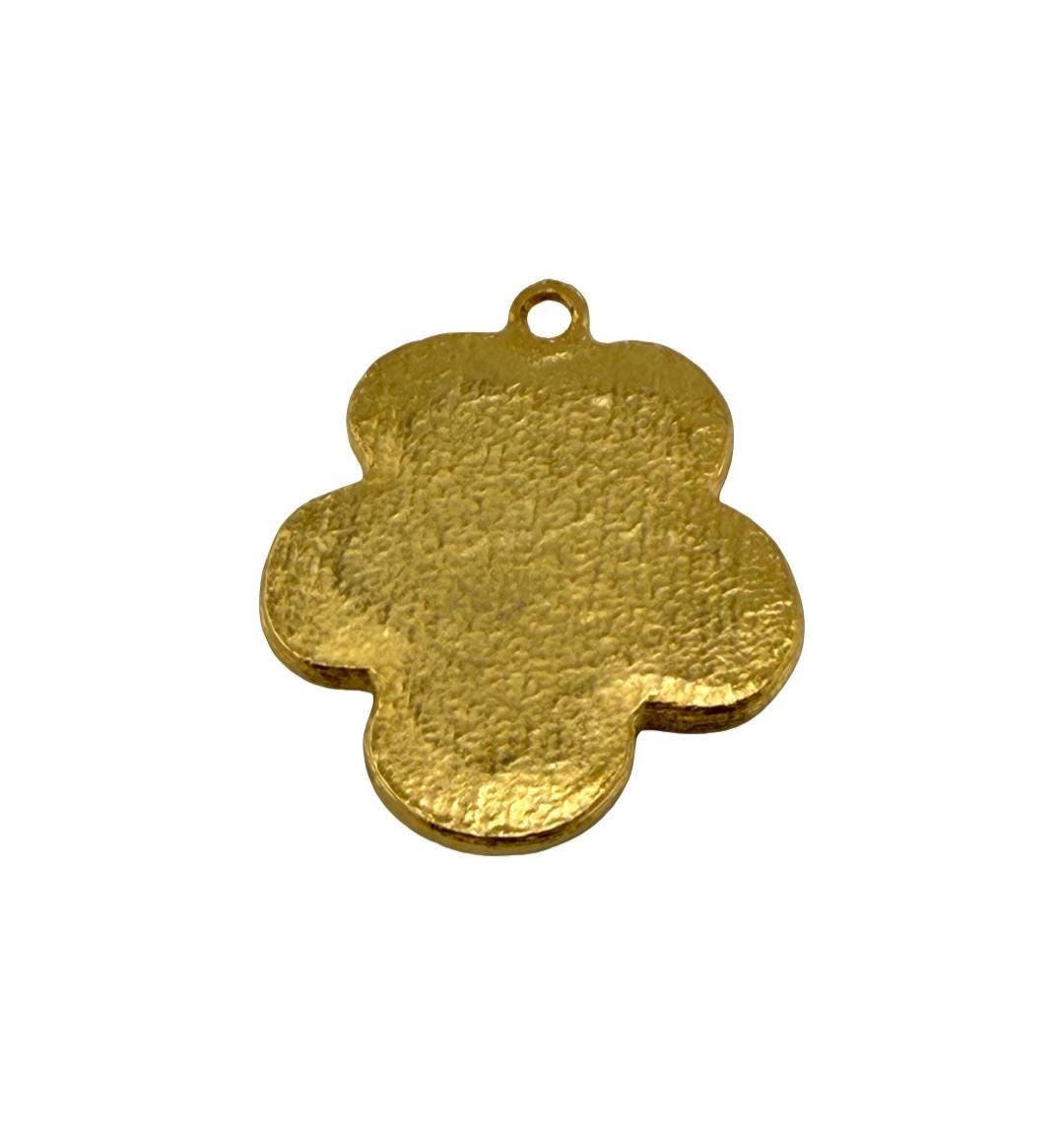 Pink Resin Boho Flower Charm, Satin Gold Plated - ST778