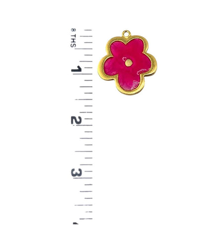 Pink Resin Boho Flower Charm, Antiqued Gold Plated - AG777