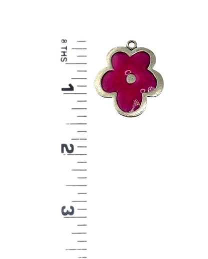 Pink Resin Boho Flower Charm, Antiqued Pewter - PT779