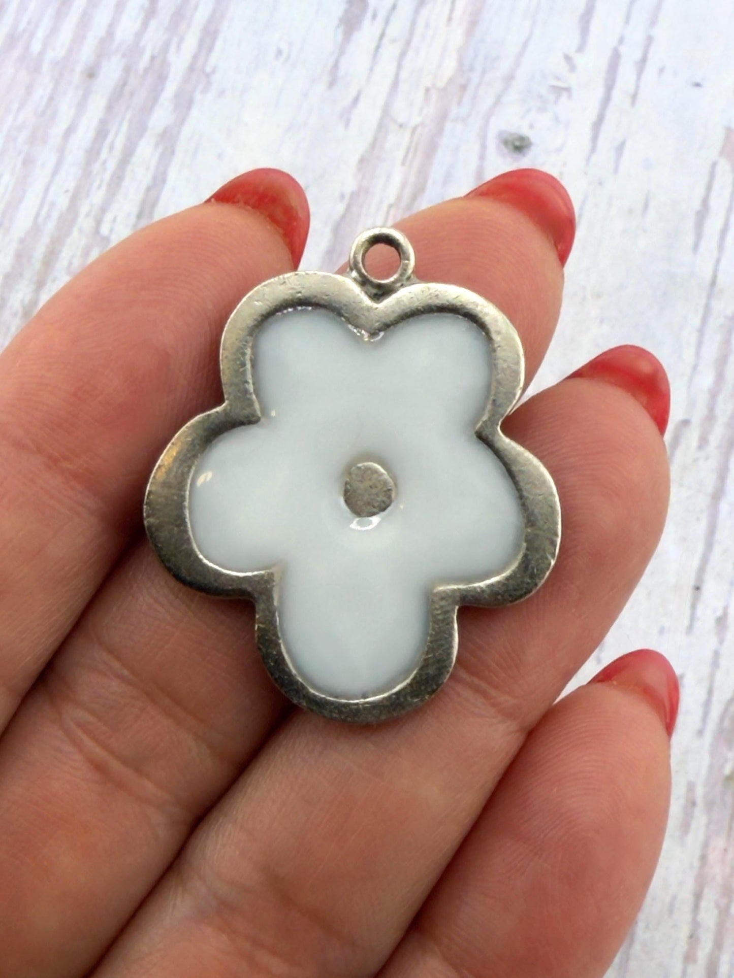 Resin Flower Boho Charm, Antiqued Pewter - PT695