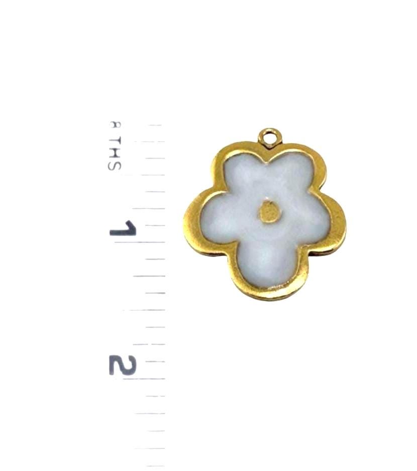 White Resin Boho Flower Charm, Antiqued Gold Plated - AG771