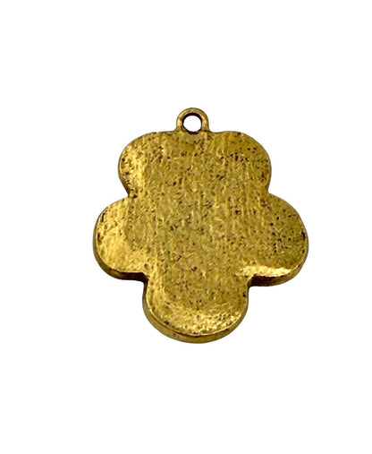 White Resin Boho Flower Charm, Antiqued Gold Plated - AG771