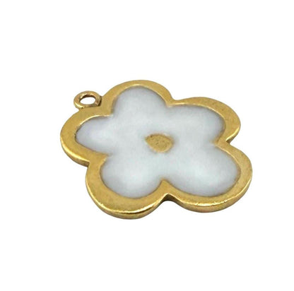 White Resin Boho Flower Charm, Antiqued Gold Plated - AG771