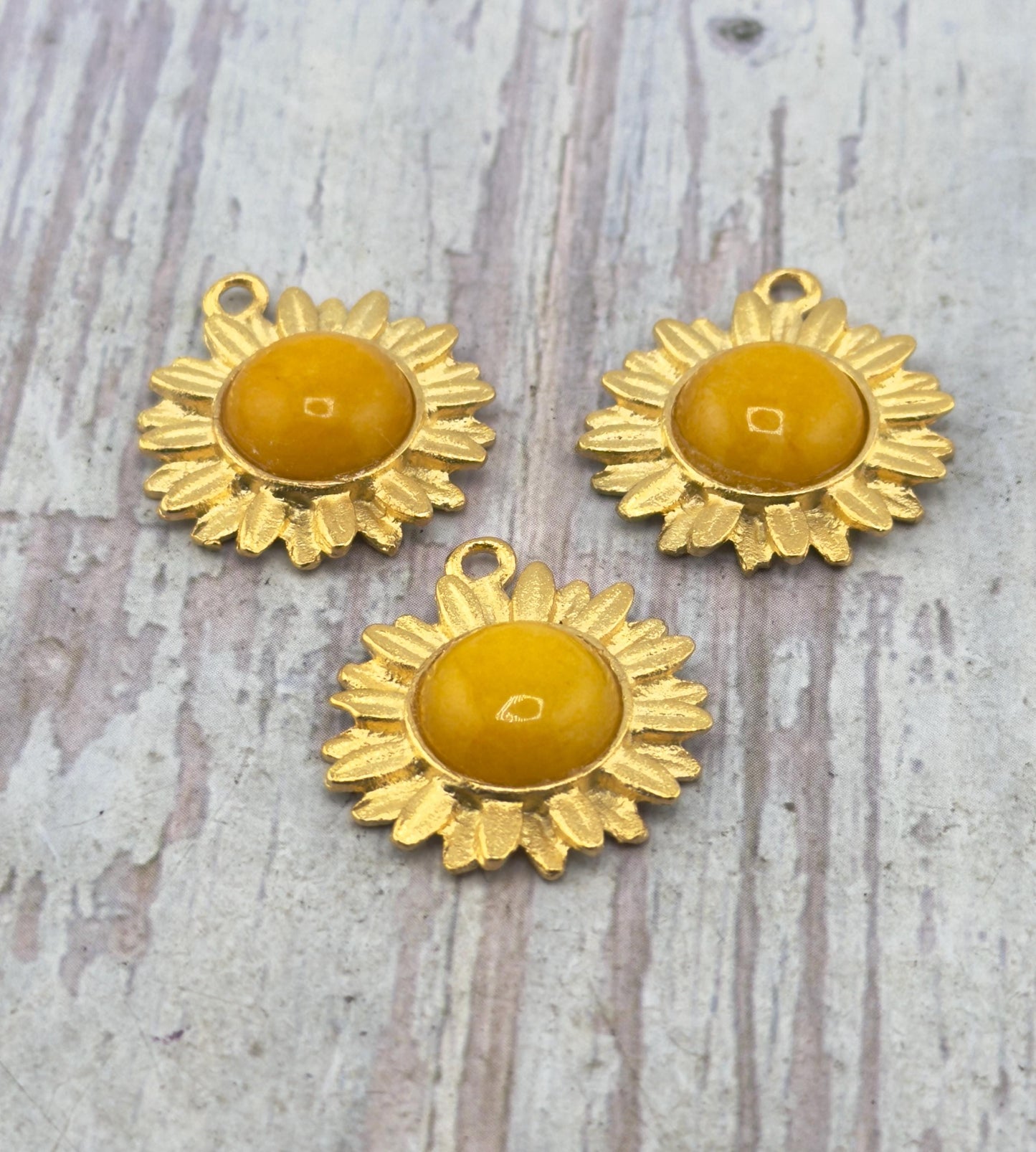 Yellow Jade Flower Charm, Satin Gold Plated - ST780