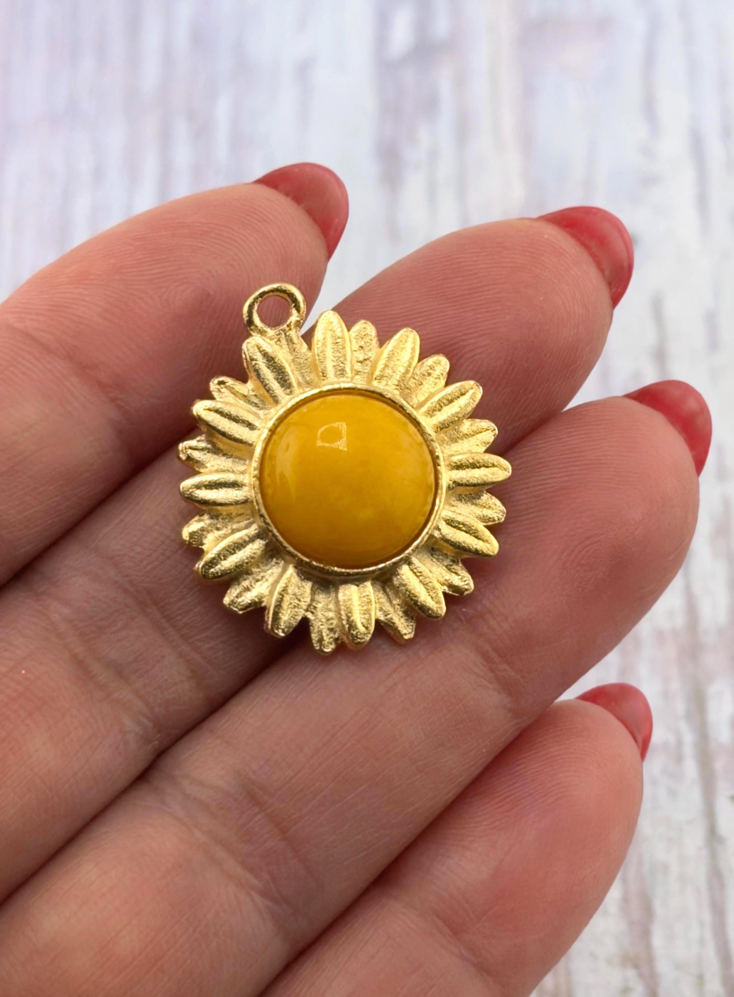 Yellow Jade Flower Charm, Satin Gold Plated - ST780