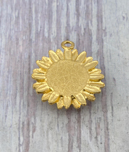 Yellow Jade Flower Charm, Satin Gold Plated - ST780