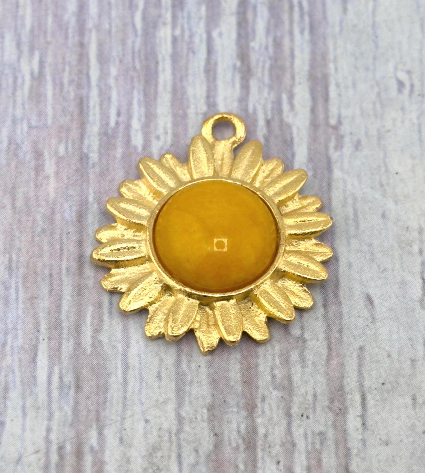Yellow Jade Flower Charm, Satin Gold Plated - ST780
