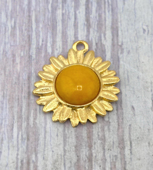 Yellow Jade Flower Charm, Satin Gold Plated - ST780