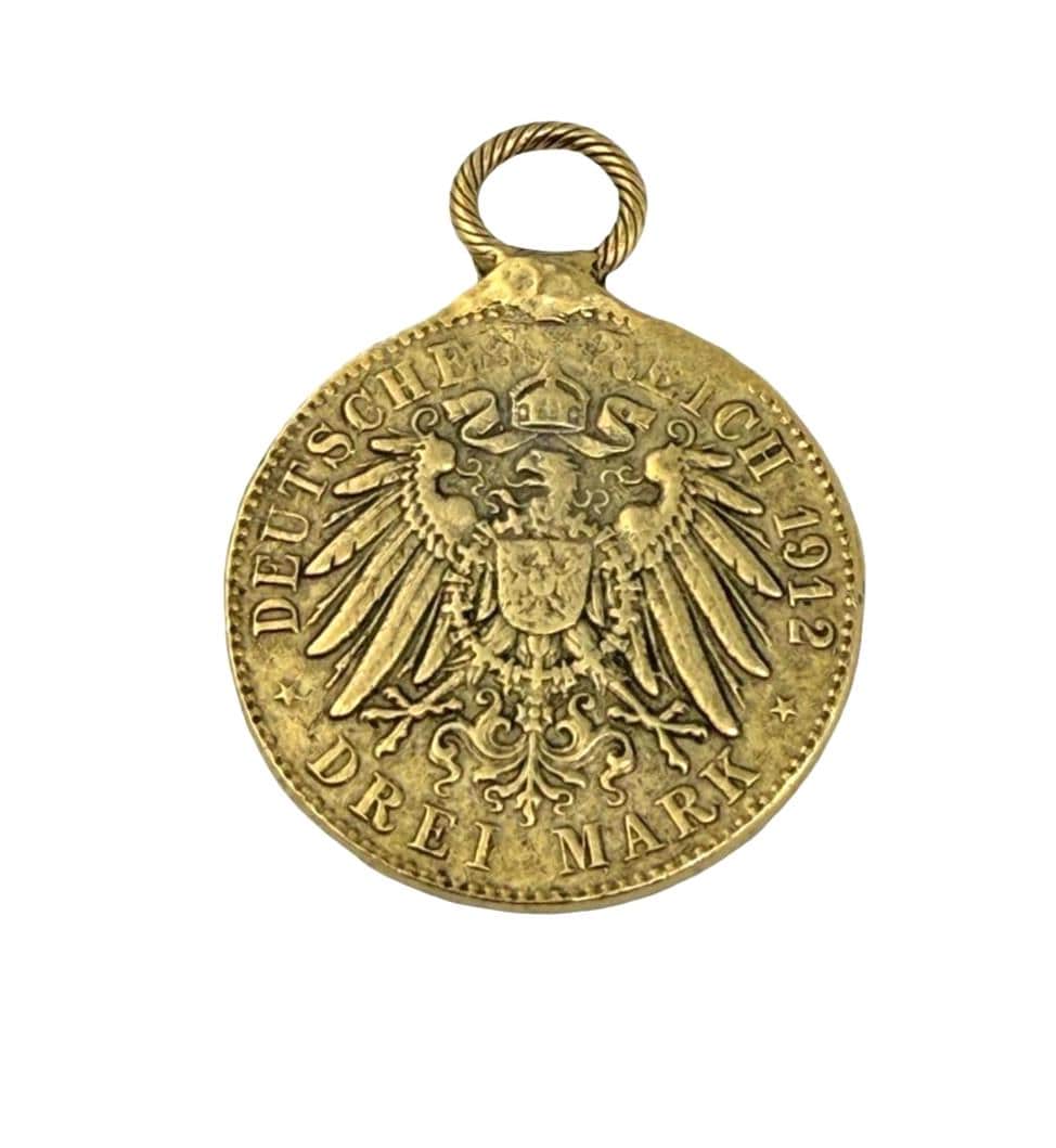 Replica 1912 Antique German Mark Pendant, Antiqued Gold Plated - AG060
