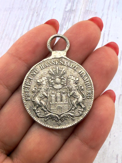 Replica 1912 German Mark Coin Pendant, Antiqued Pewter - PT420