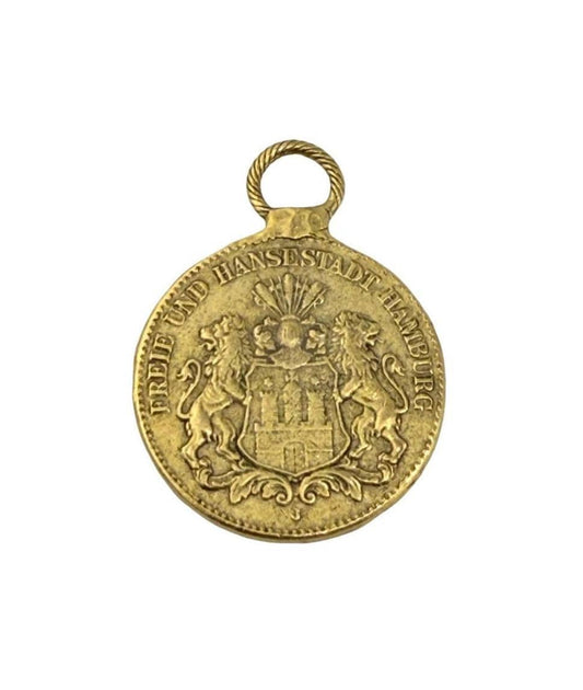Replica 1912 Antique German Mark Pendant, Antiqued Gold Plated - AG060