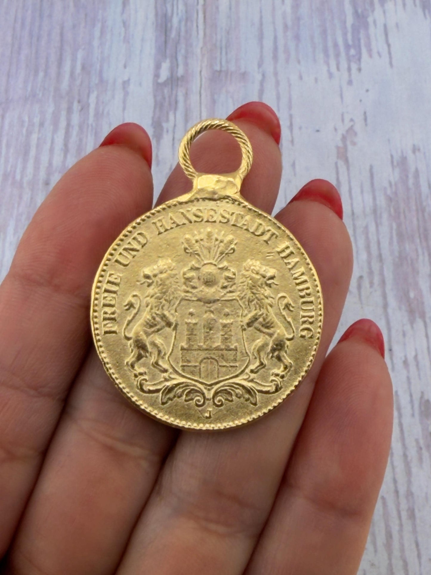 Replica 1912 German Mark Coin Pendant, Satin Gold Plated - ST240