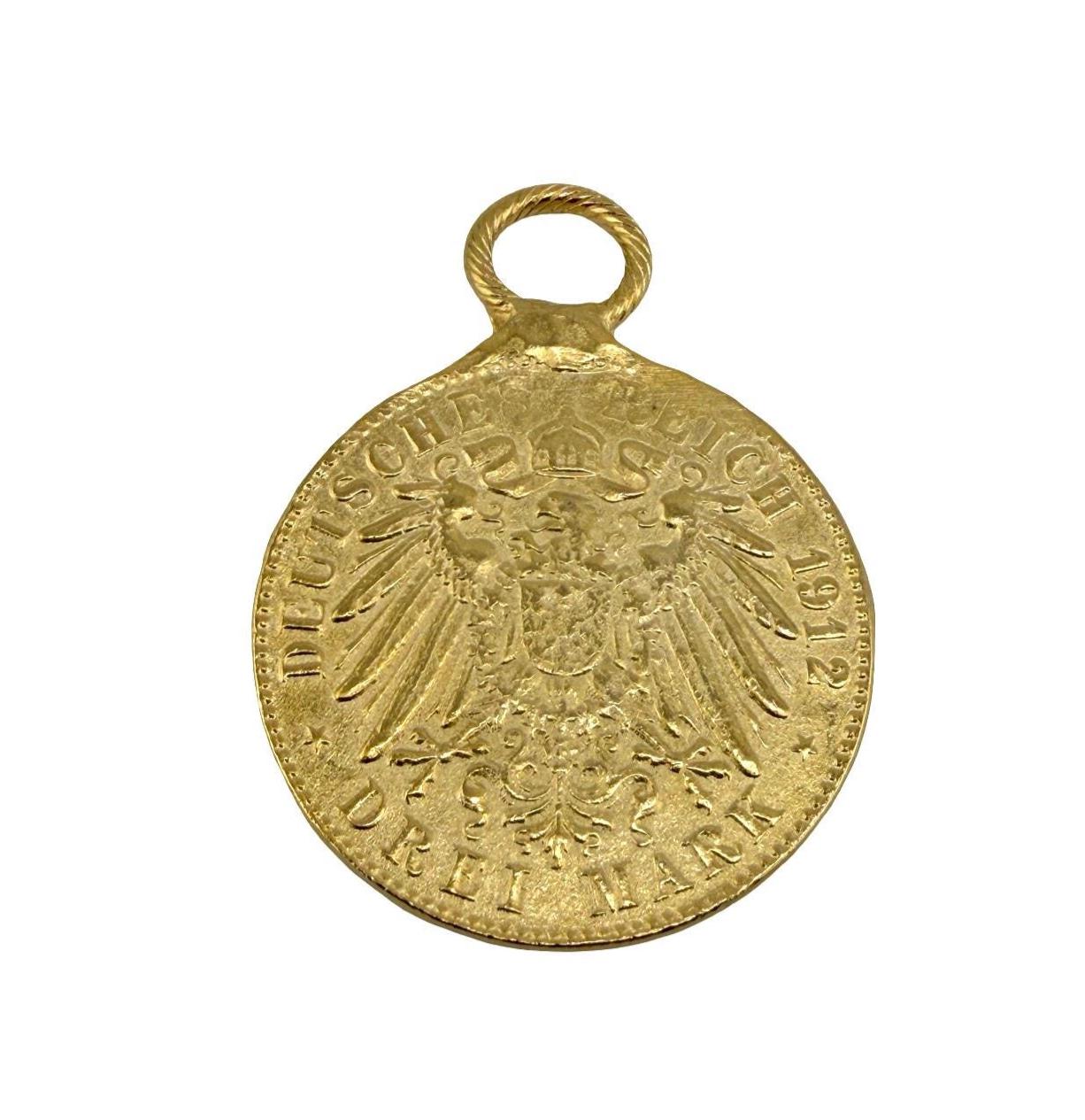 Replica 1912 German Mark Coin Pendant, Satin Gold Plated - ST240