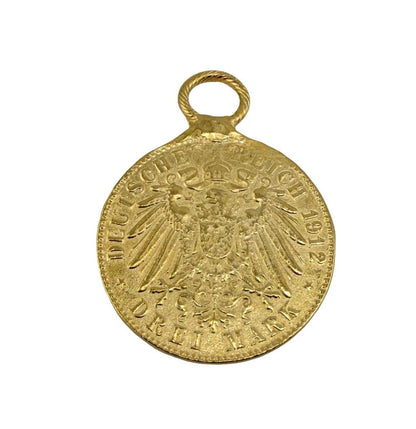 Replica 1912 German Mark Coin Pendant, Satin Gold Plated - ST240