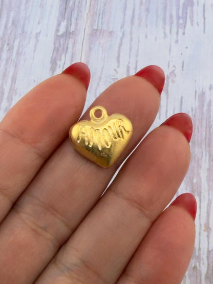 Amour Tiny Heart Charm, Satin 18k Gold Plated - ST706