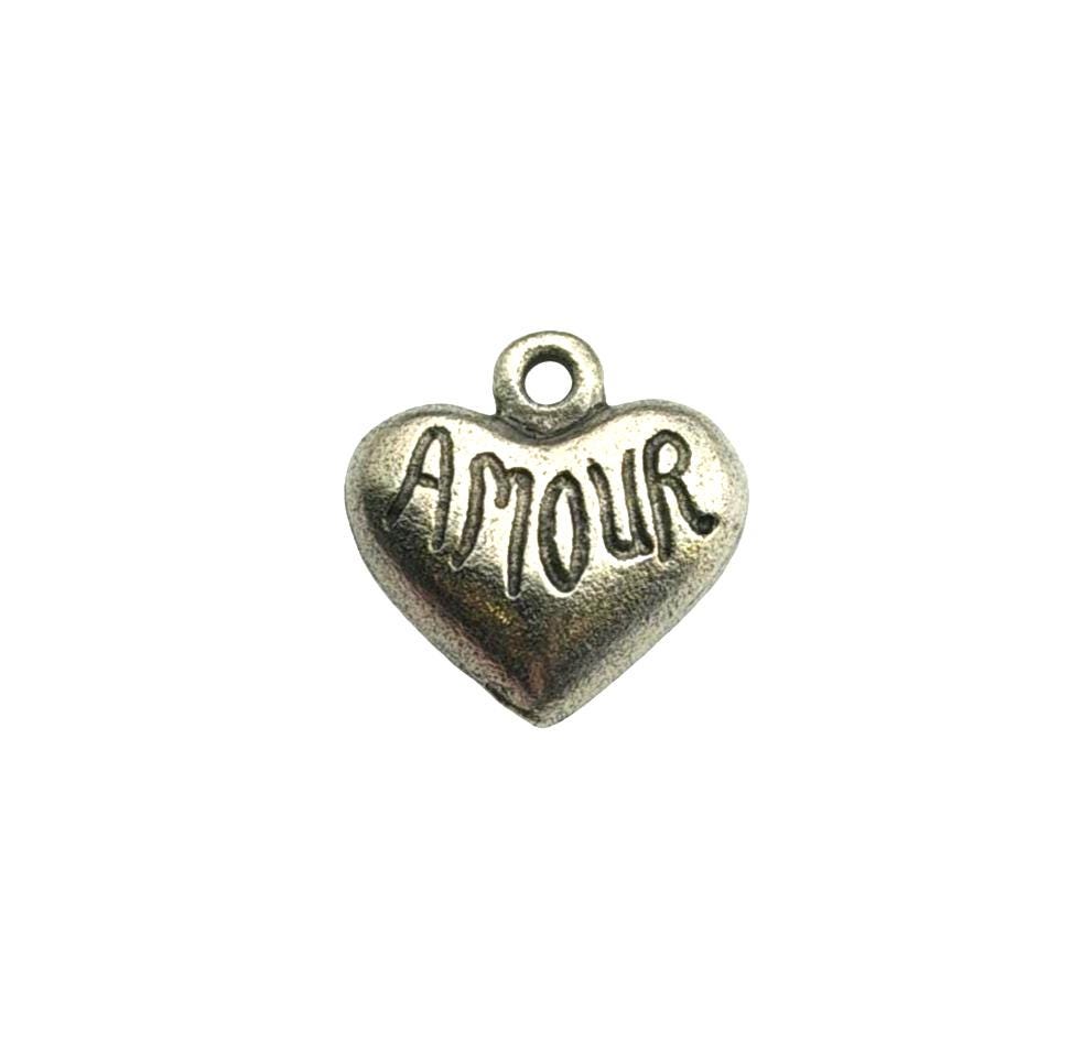 Amour Tiny Heart Charm, Antiqued Pewter - PT758