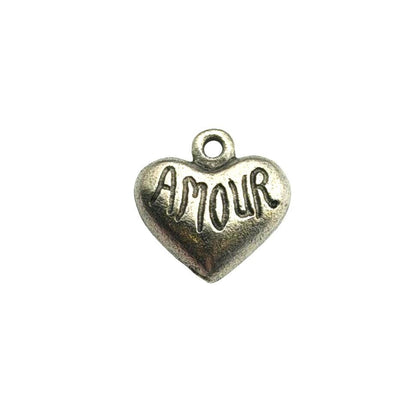 Amour Tiny Heart Charm, Antiqued Pewter - PT758