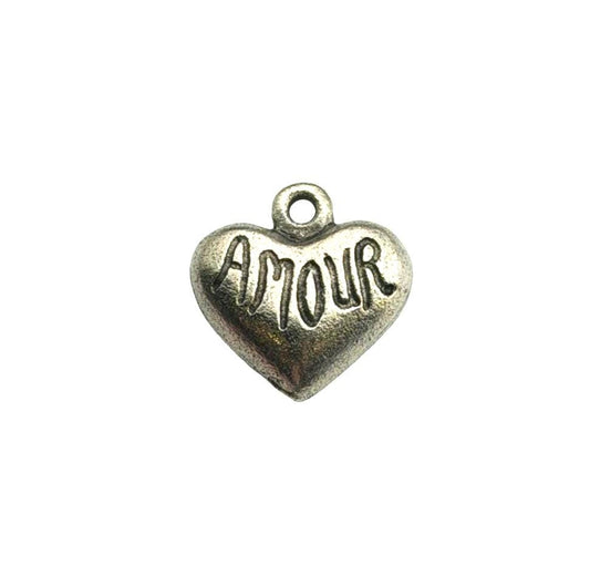 Amour Tiny Heart Charm, Antiqued Pewter - PT758