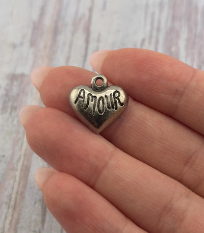 Amour Tiny Heart Charm, Antiqued Pewter - PT758