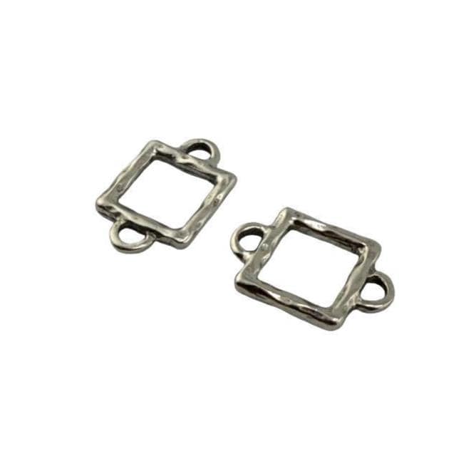 Hammered Square Connector w/ Double Side Loops, Antiqued Pewter - PT442