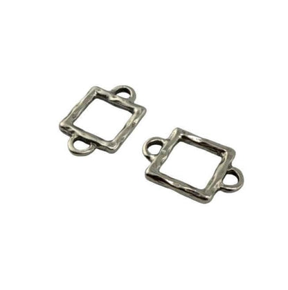 Hammered Square Connector w/ Double Side Loops, Antiqued Pewter - PT442