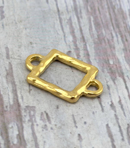 Hammered Square Connector w/ Double Side Loops, Satin 18K Gold Plated - ST262