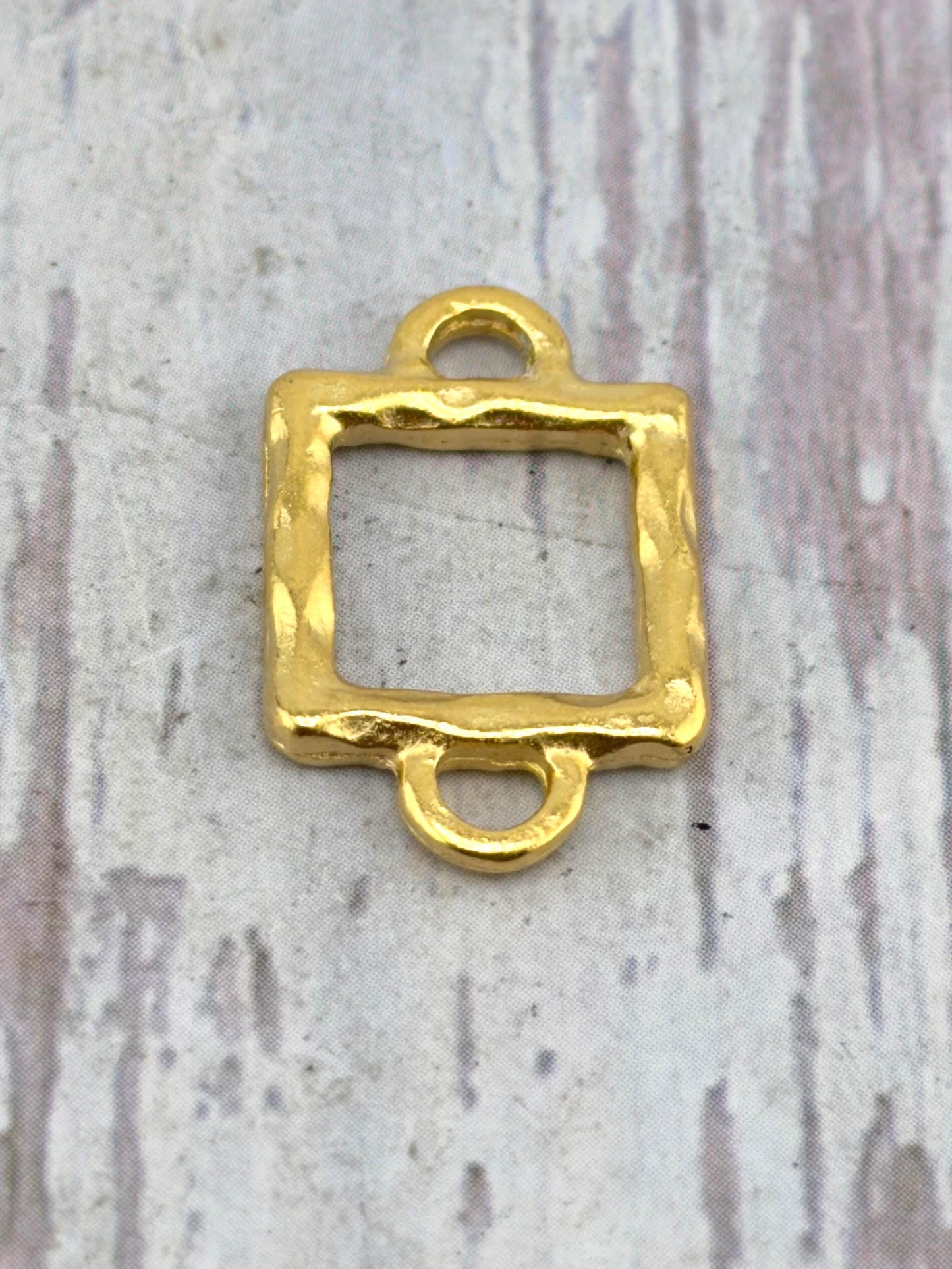 Hammered Square Connector w/ Double Side Loops, Satin 18K Gold Plated - ST262