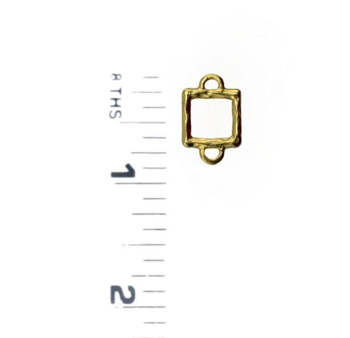 Hammered Square Connector w/ Double Side Loops, Satin 18K Gold Plated - ST262