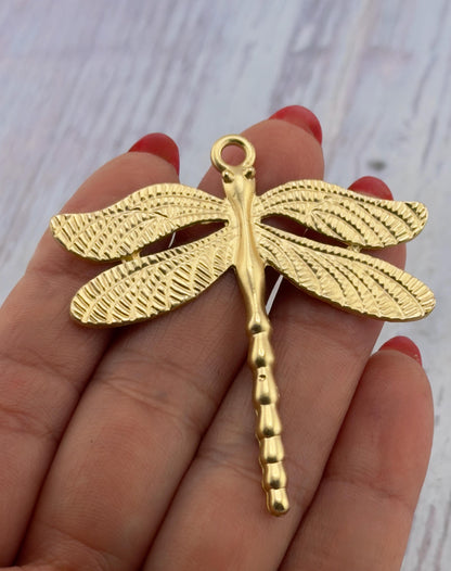 Large Dragonfly Charm, Satin 18k Gold Plated - ST338