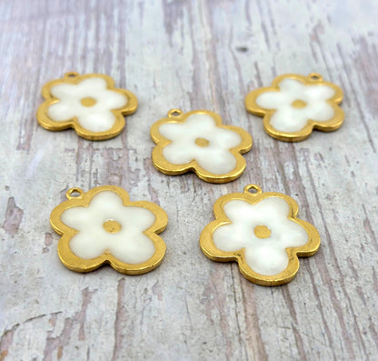 Enamel Flower Charm, Satin 18K Gold Plated - ST755