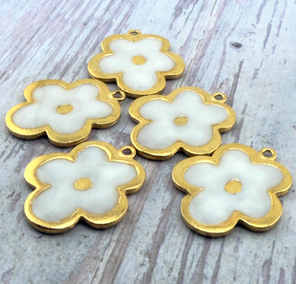 Enamel Flower Charm, Satin 18K Gold Plated - ST755