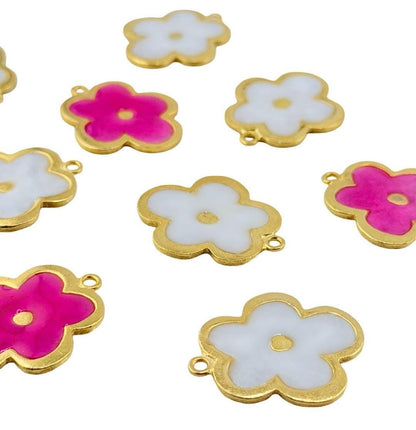 Enamel Flower Charm, Satin 18K Gold Plated - ST755