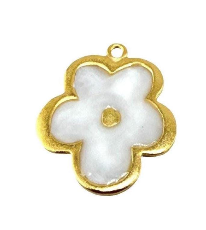 Enamel Flower Charm, Satin 18K Gold Plated - ST755