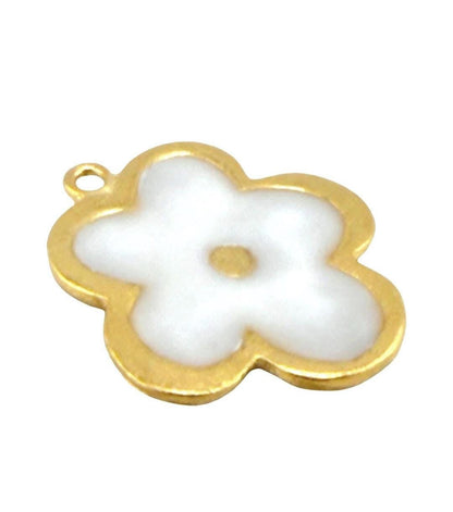 Enamel Flower Charm, Satin 18K Gold Plated - ST755
