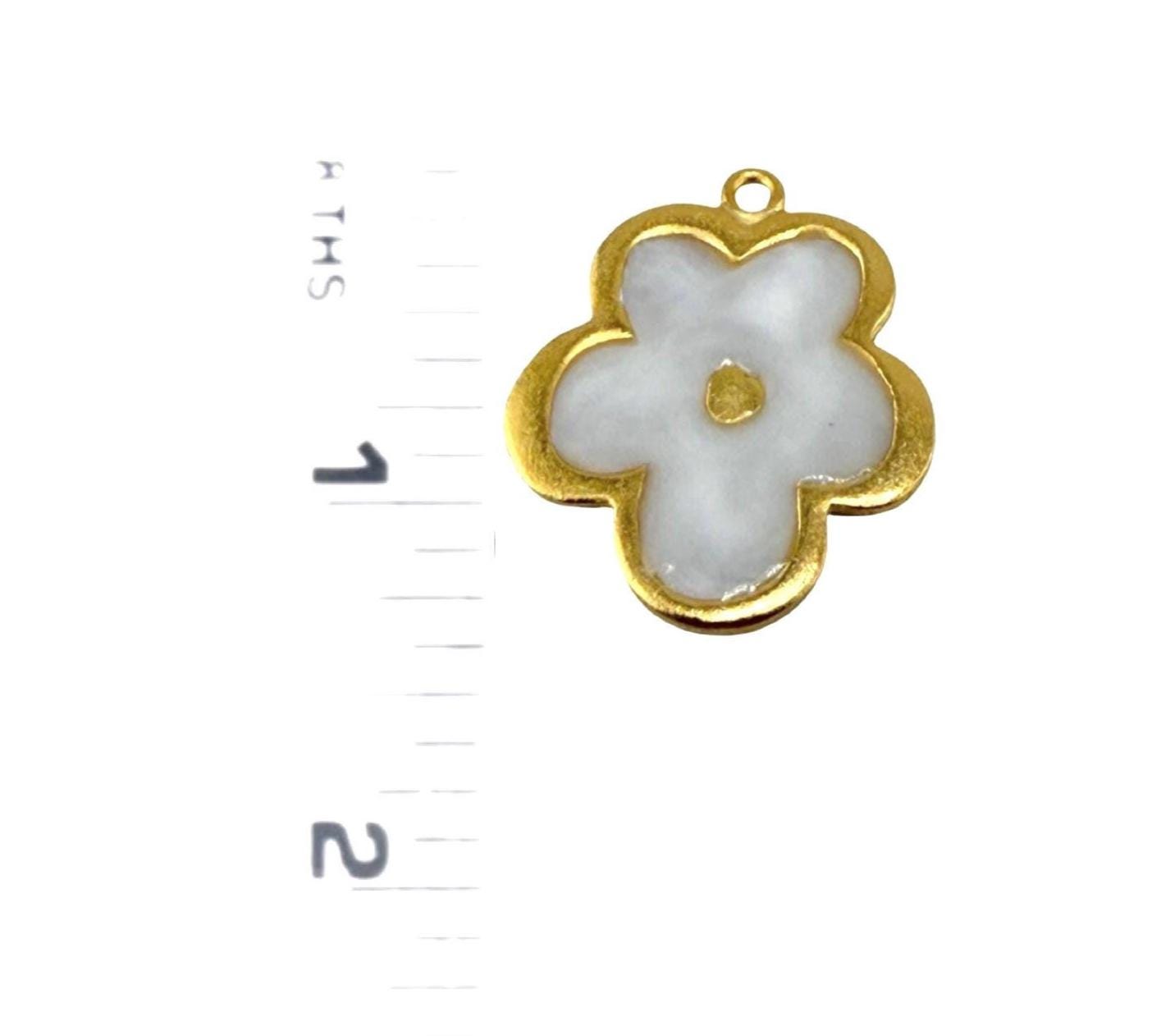 Enamel Flower Charm, Satin 18K Gold Plated - ST755
