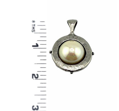 Large White Pearl Charm, Antiqued Pewter, Oversized Pendant, DIY Jewelry Making Supplies,Wholesale Bulk Statement Bail Components, PT776