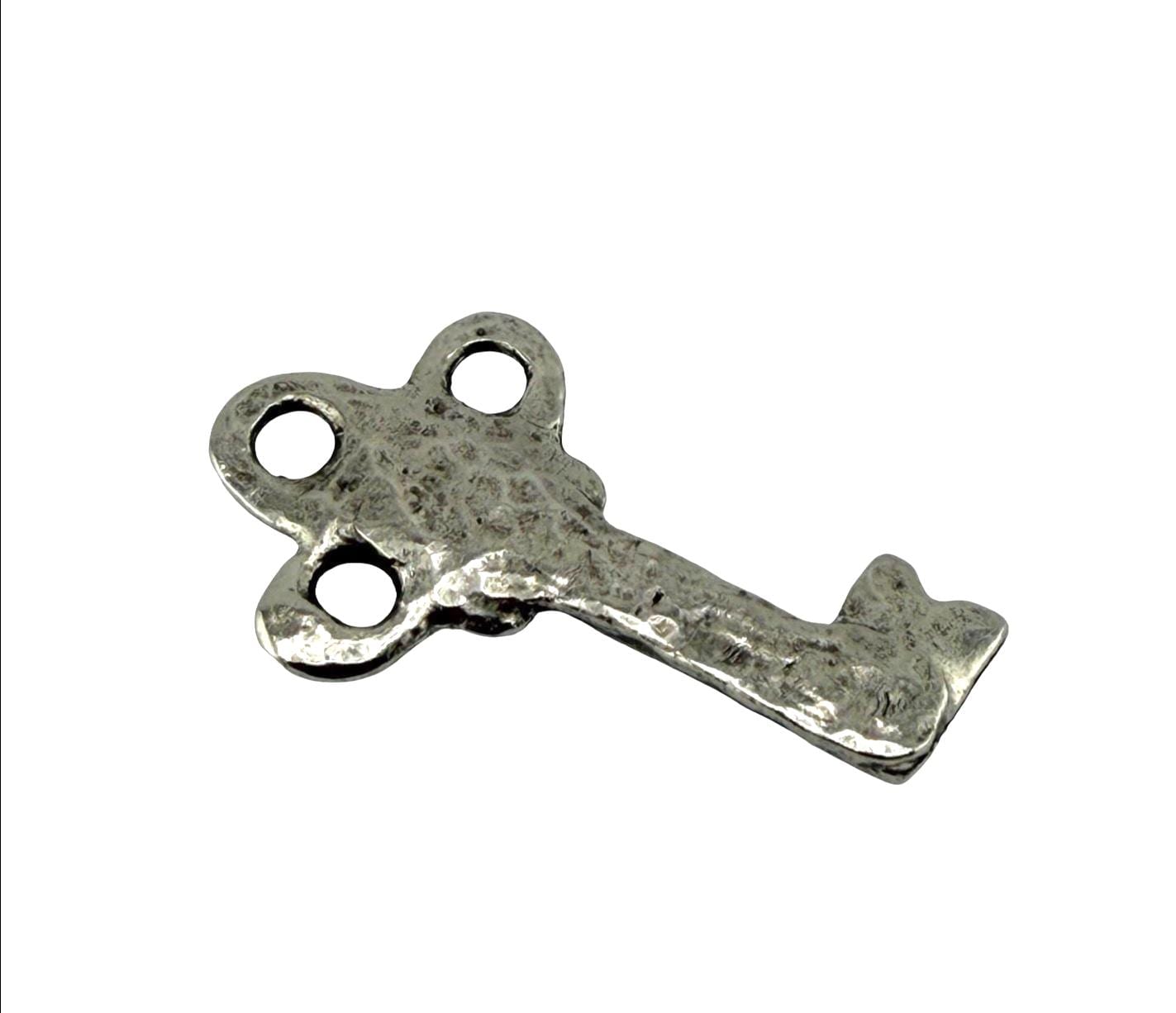 Hammered Key Charm, Antiqued Pewter - PT425