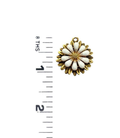 White Enamel Flower Charm, Antiqued Gold Plated - AG693