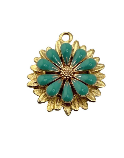 Breloque fleur 3D émaillée turquoise, plaqué or 18 carats satiné - ST580