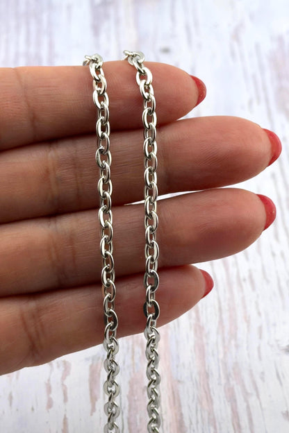 Flat Link Minimalist Oval Chain, Stainless Steel