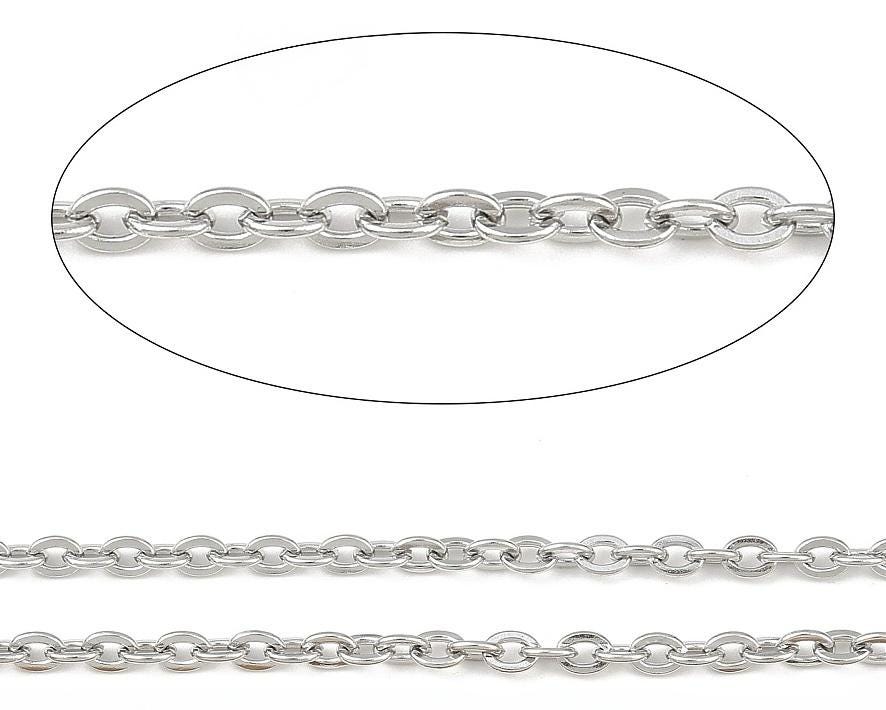 3 Feet - Flat Link Stainless Steel Minimalist Oval Twist Chain