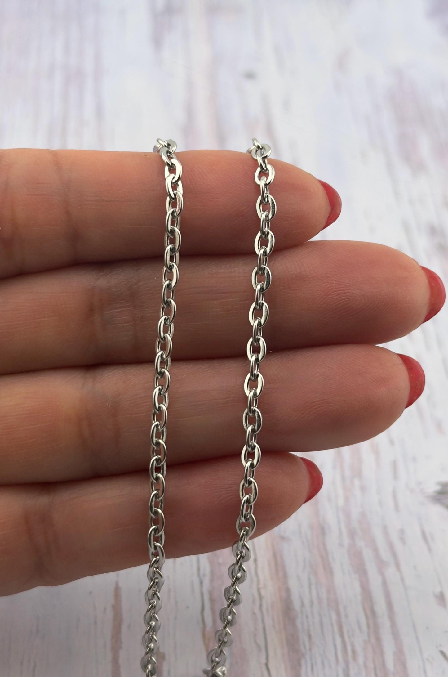 3 Feet - Flat Link Stainless Steel Minimalist Oval Twist Chain