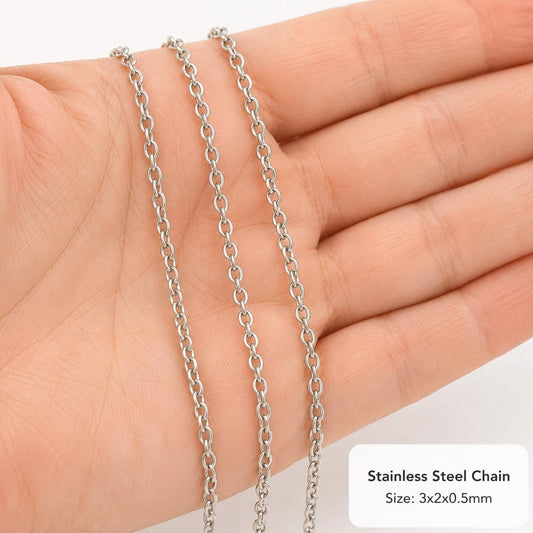32 Feet - Flat Link Stainless Steel Minimalist Oval Twist Chain