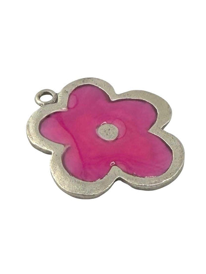 Pink Resin Boho Flower Charm, Antiqued Pewter - PT779