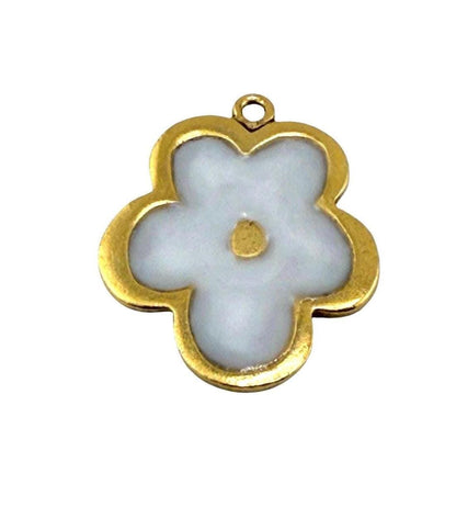 White Resin Boho Flower Charm, Antiqued Gold Plated - AG771