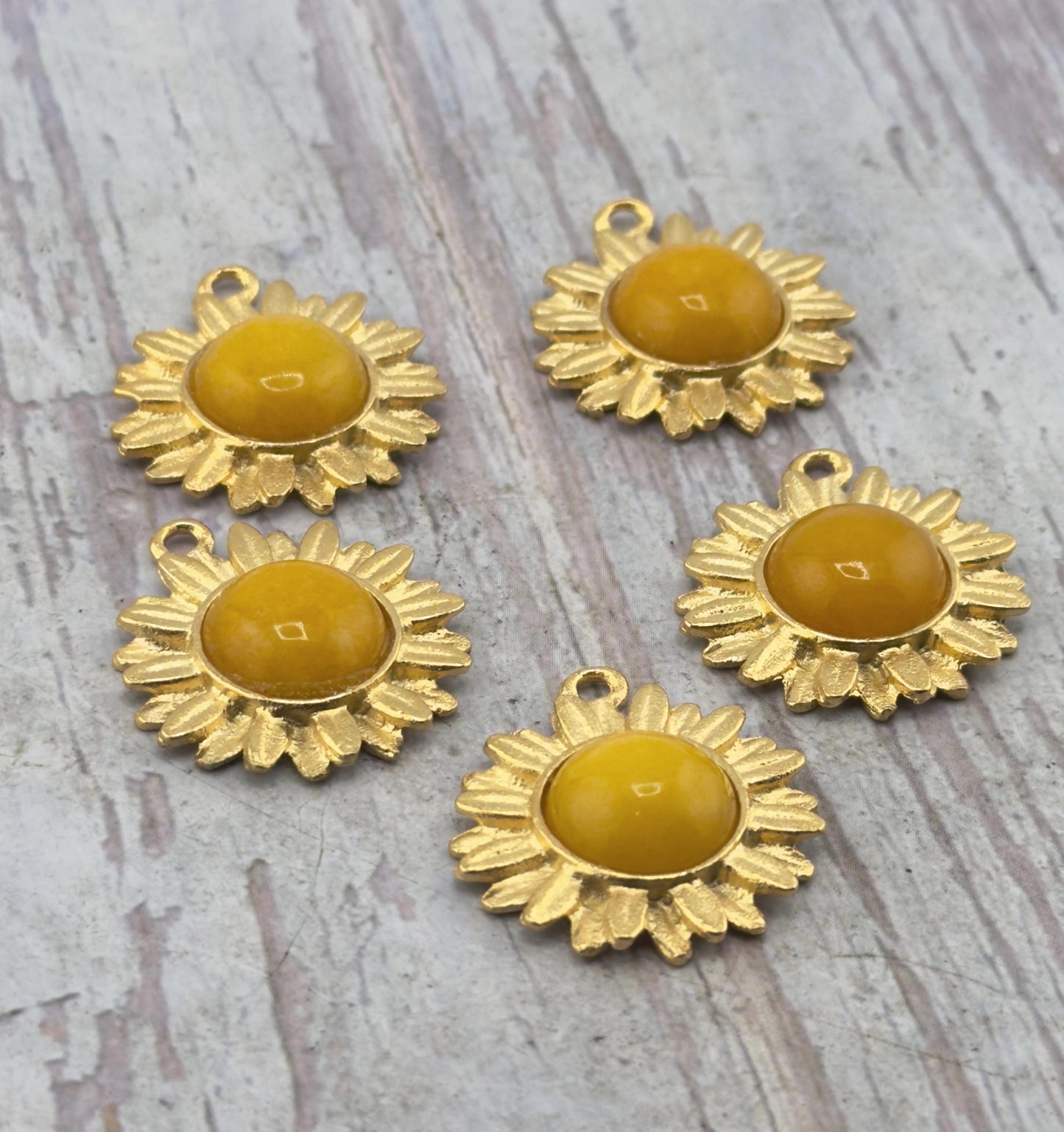 Yellow Jade Flower Charm, Satin Gold Plated - ST780