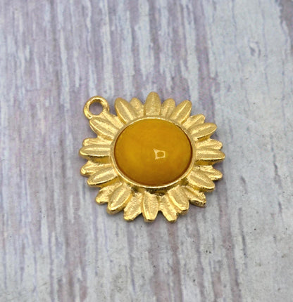 Yellow Jade Flower Charm, Satin Gold Plated - ST780