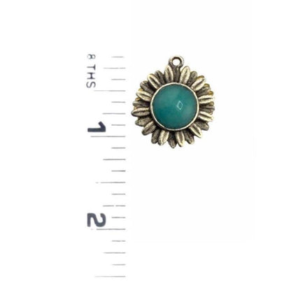 Blue Jade Flower Charm, Antiqued Pewter - PT782