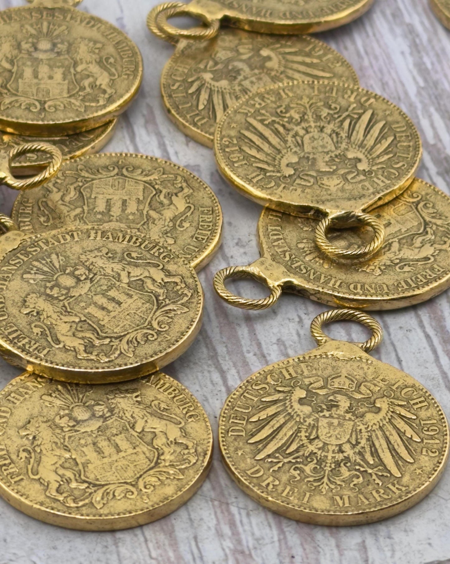 Replica 1912 Antique German Mark Pendant, Antiqued Gold Plated - AG060