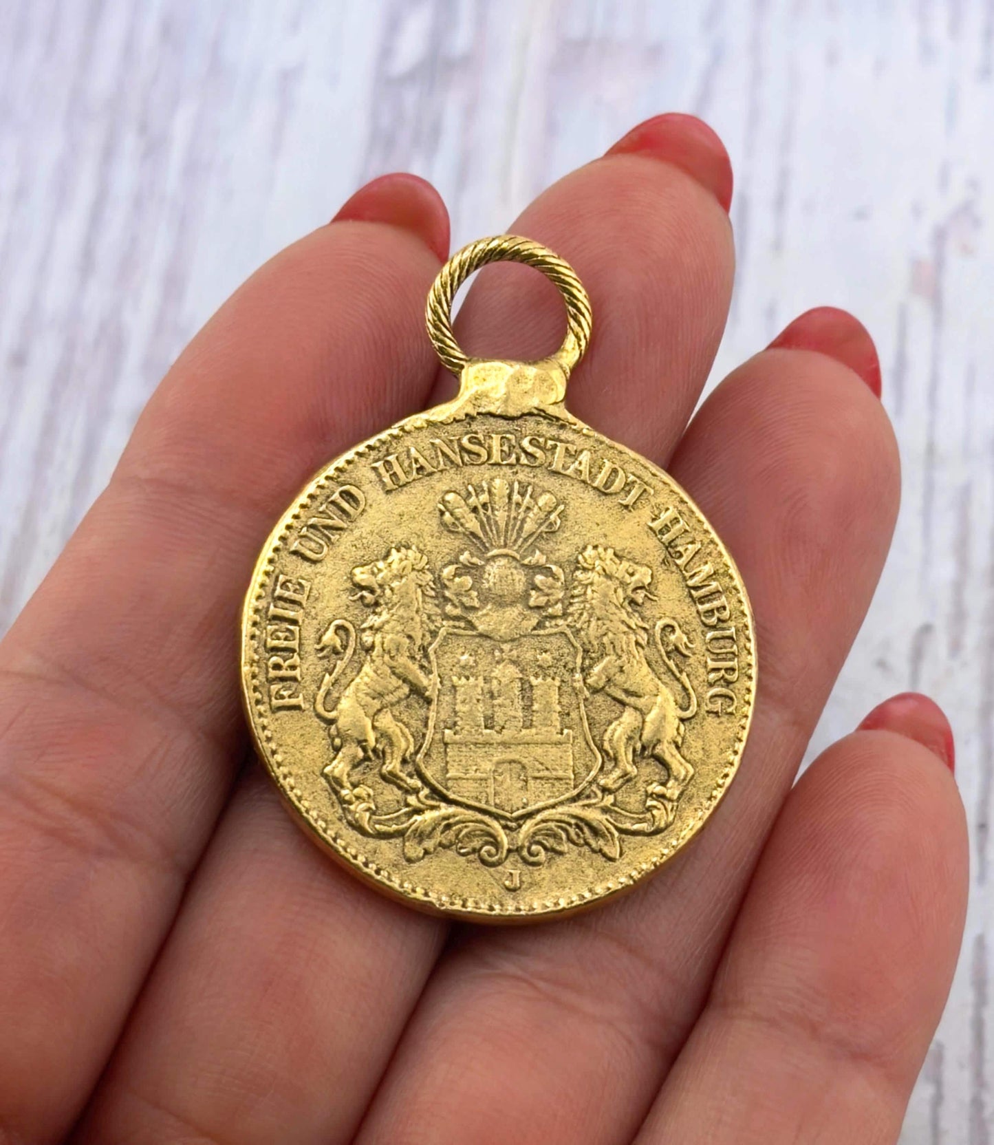 Replica 1912 Antique German Mark Pendant, Antiqued Gold Plated - AG060